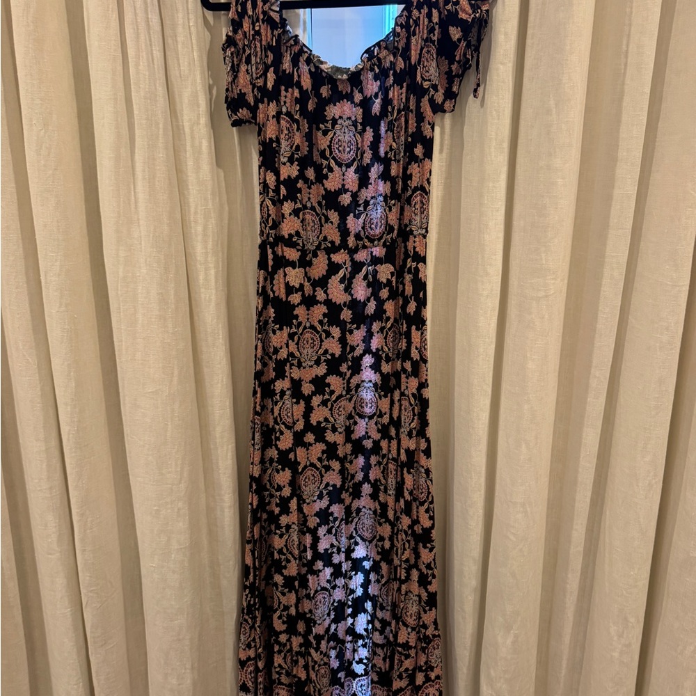 Chelsea & Violet Black and Pink Floral Maxi Dress